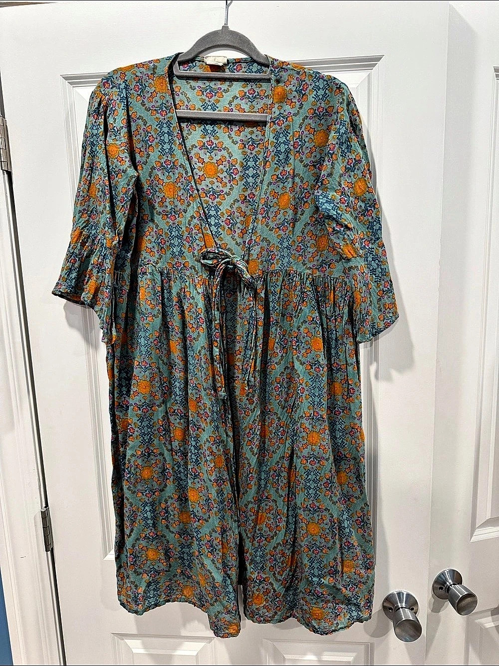 Natural Life Floral Tie Front Shirt/Cardigan in Blue & Orange